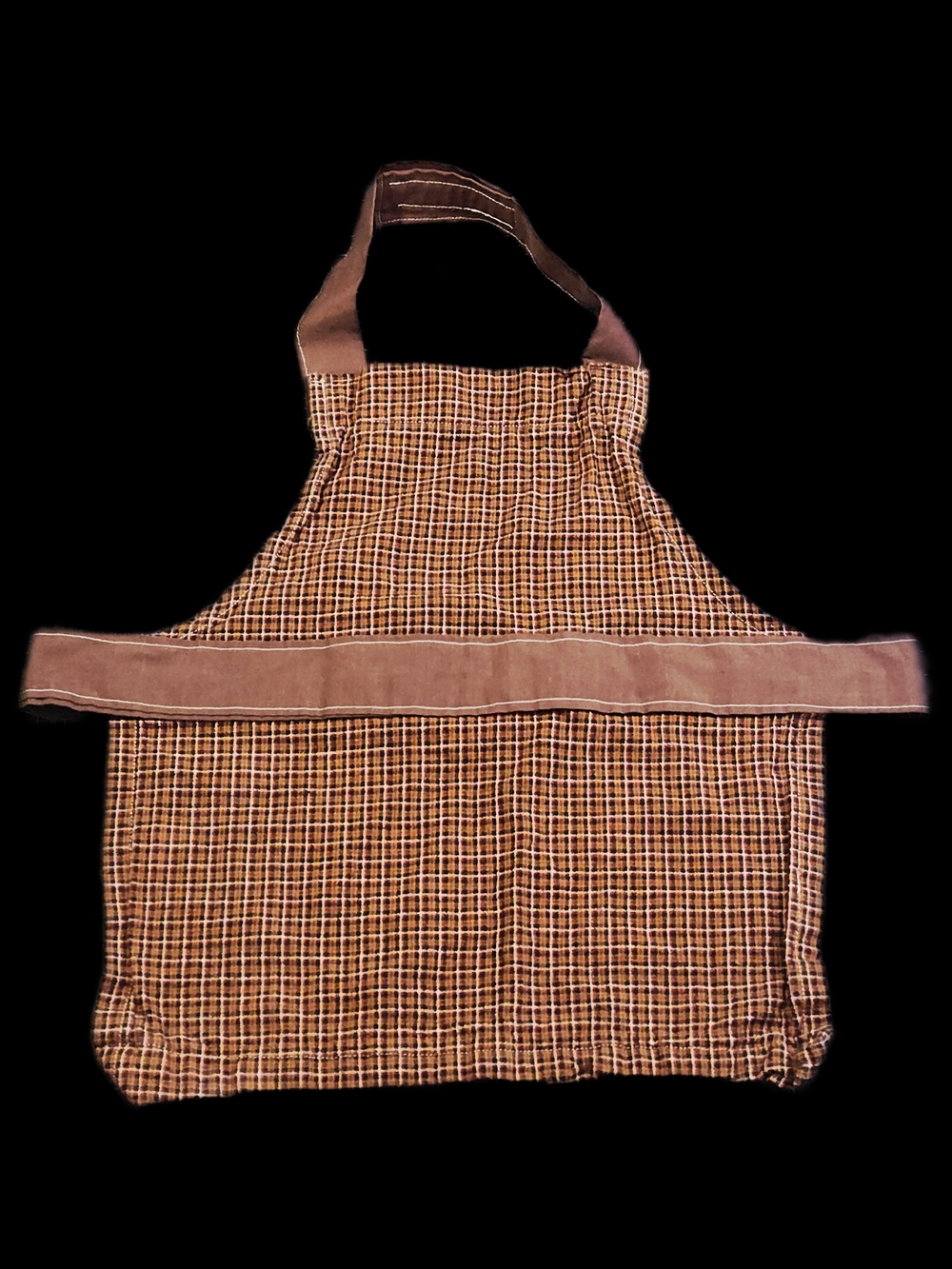 #KCI Kids Brown Plaid Cotton Kitchen Apron with Neck Strap and Velcro Waist Tie